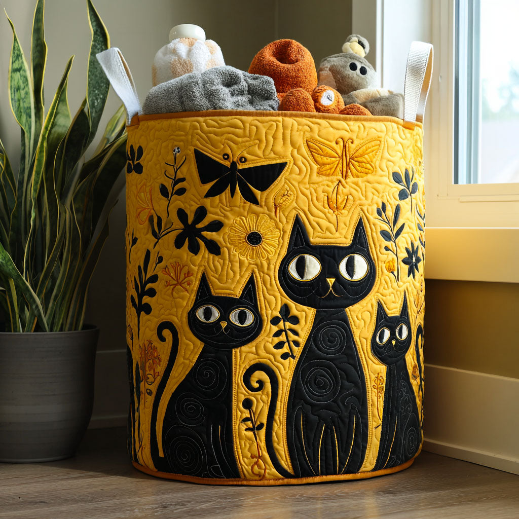 Cat Gathering Quilted Laundry Basket – Design 0019