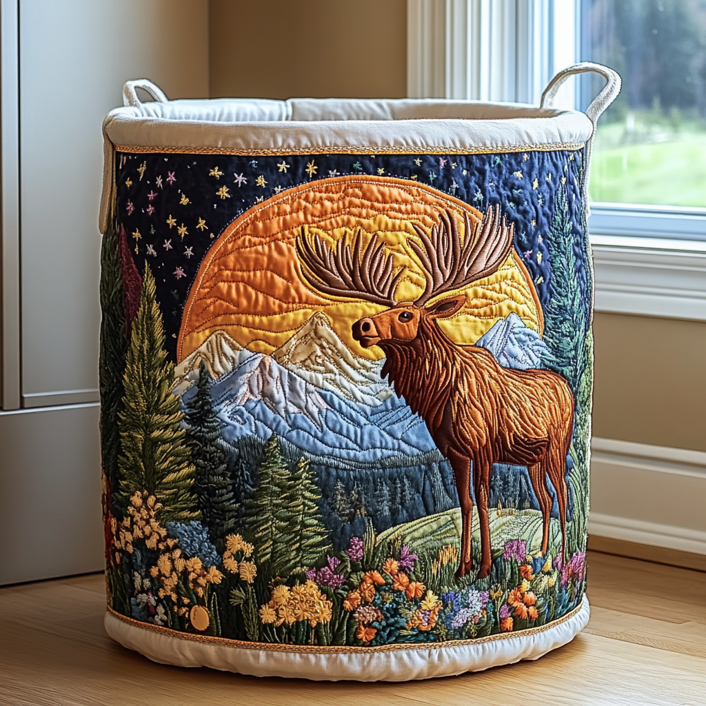 Mountain Landscape Quilted Laundry Basket – Design 0056
