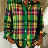 Vintage-style check long-sleeve button-up shirt | Anne London
