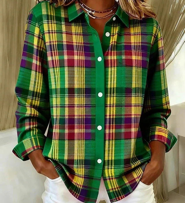 Vintage-style check long-sleeve button-up shirt | Anne London