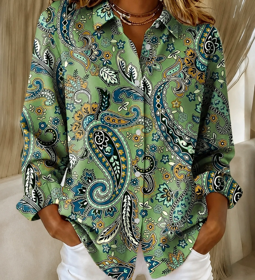 Paisley print collared button-up shirt | Anne London