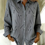 Grey dotted-line printed collared blouse | Anne London