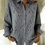 Grey dotted-line printed collared blouse | Anne London