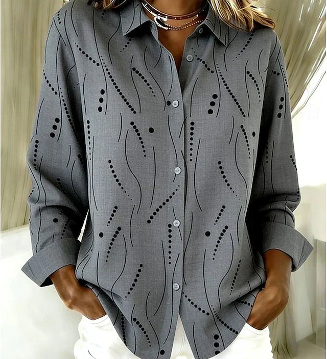 Grey dotted-line printed collared blouse | Anne London