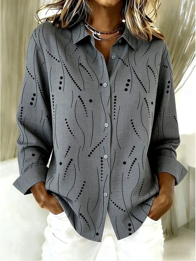 Grey dotted-line printed collared blouse | Anne London