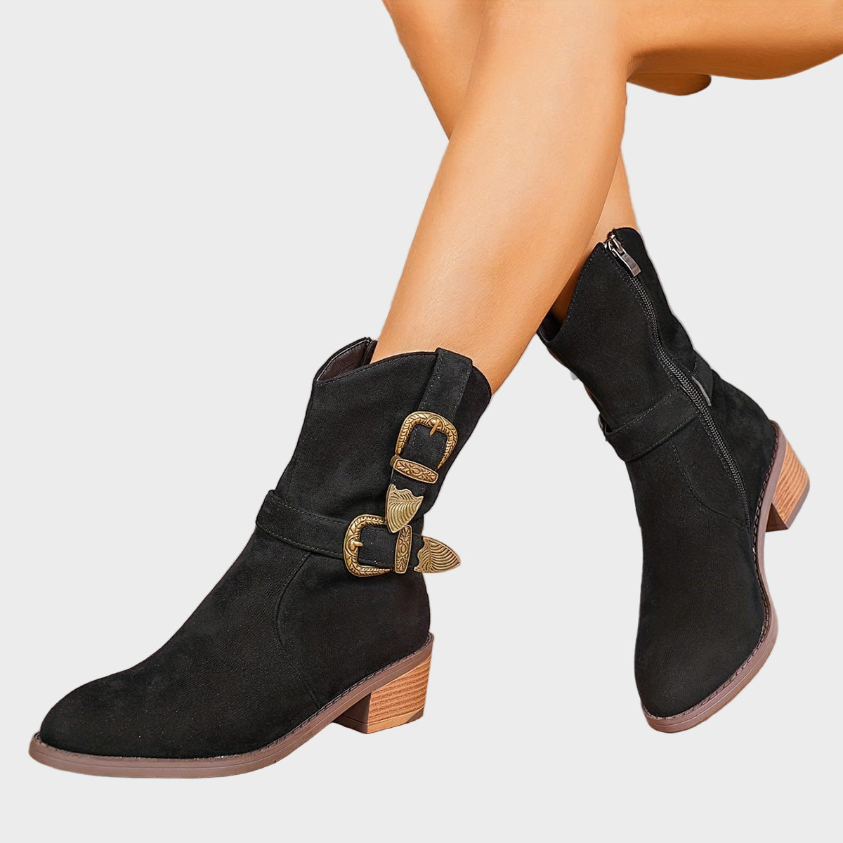 Giselle Suede-Effect Buckle Ankle Boots