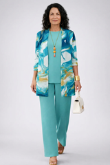 Linen | Women's three-piece set in turquoise