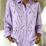 Purple abstract dot-and-wave button-up blouse | Anne London