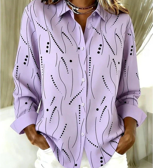 Purple abstract dot-and-wave button-up blouse | Anne London