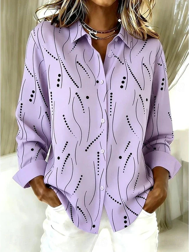 Purple abstract dot-and-wave button-up blouse | Anne London
