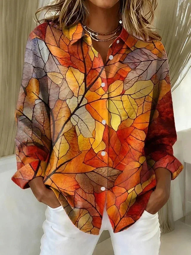 Botanical leaf-print button-up shirt | Anne London