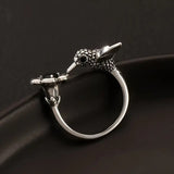 Hummingbird & Flower Adjustable Open Ring