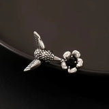 Hummingbird & Flower Adjustable Open Ring
