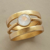 Vintage Engraved Moonstone-Effect Gold-Tone Ring