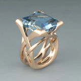 Vintage Rose Gold Ring with Blue Cubic Zirconia