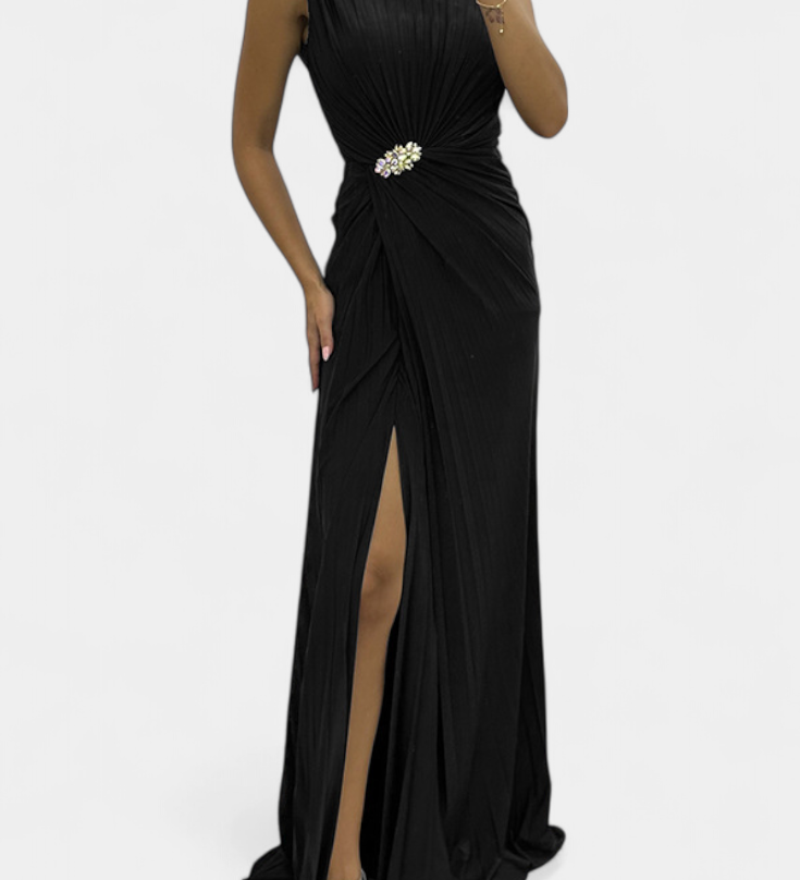 Emily Pleated Side-Slit Maxi Dress