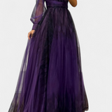 Natalija Chiffon Maxi Dress with an Off-the-Shoulder Neckline and Voluminous Rose