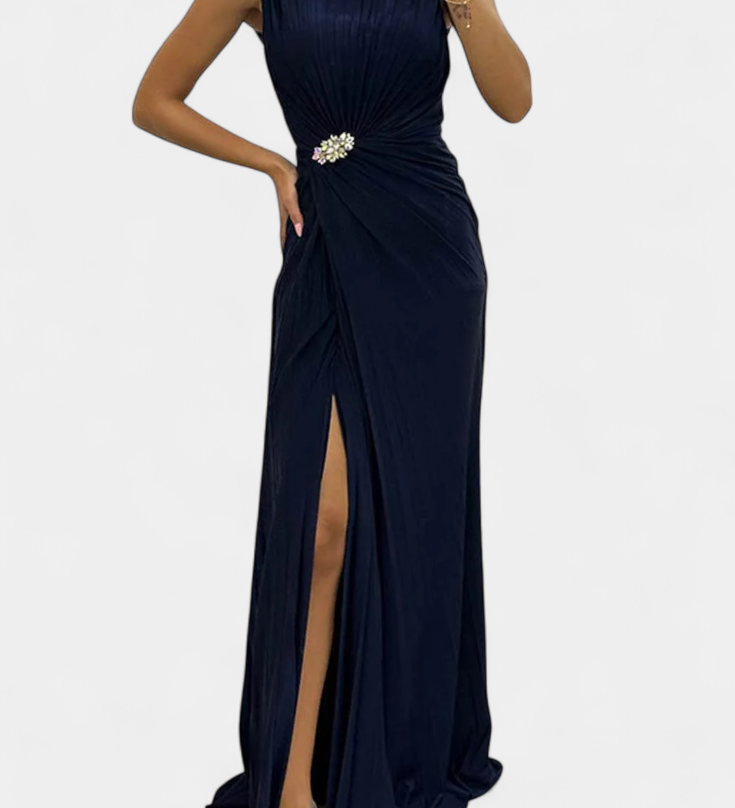 Emily Pleated Side-Slit Maxi Dress