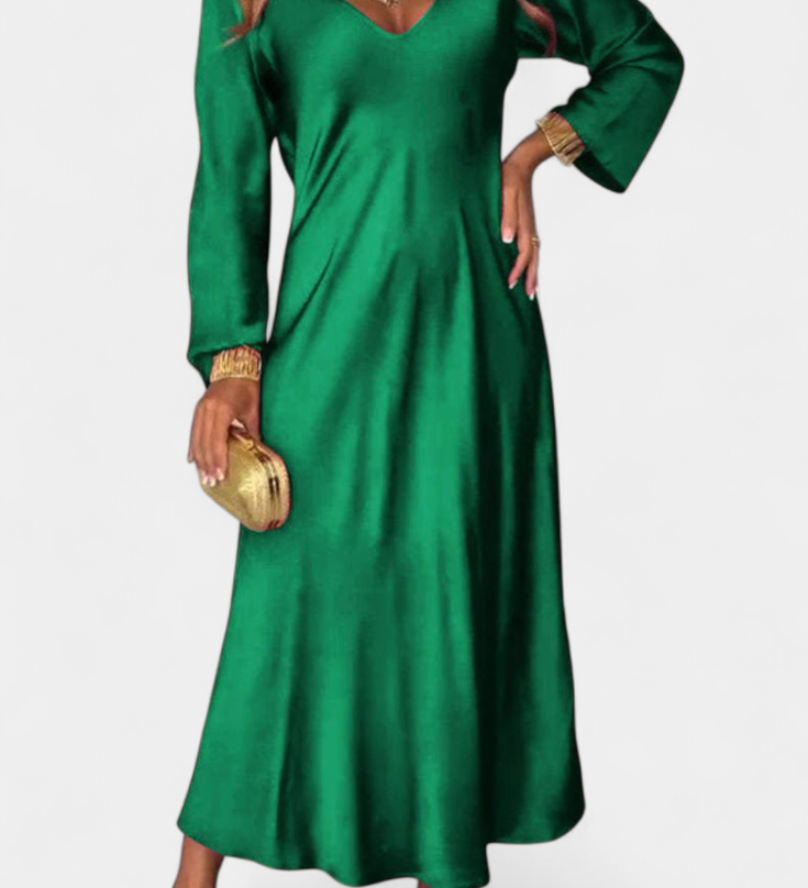 Martina Fluid V-Neck Long-Sleeve Dress