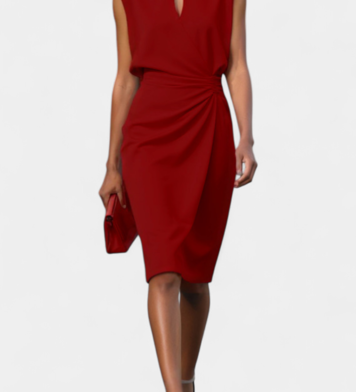 Masha Long-Sleeve Round-Neck Midi Dress