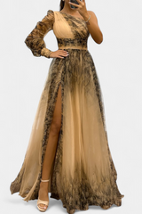 Natalija Chiffon Maxi Dress with an Off-the-Shoulder Neckline and Voluminous Rose