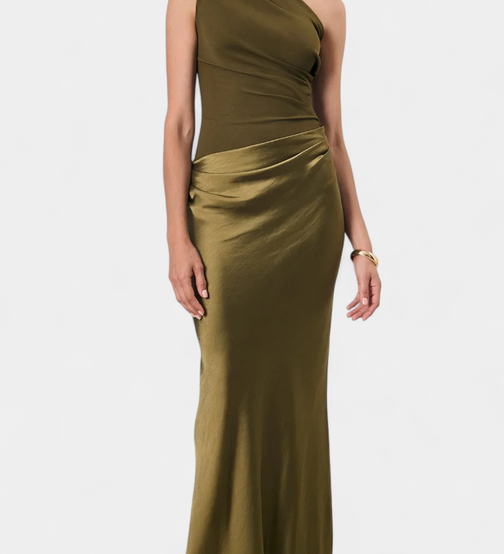 Nika Long Asymmetric-Neck Party Dress
