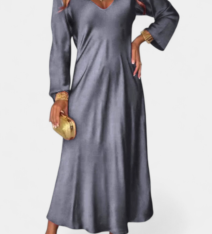 Martina Fluid V-Neck Long-Sleeve Dress