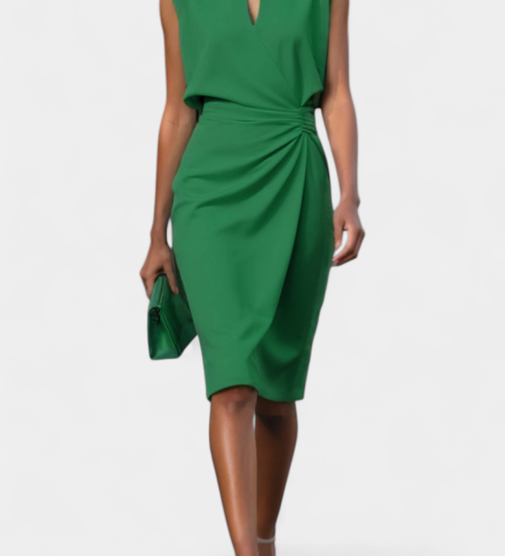 Masha Long-Sleeve Round-Neck Midi Dress