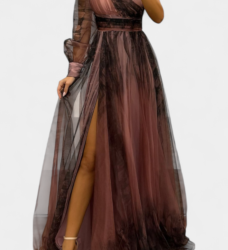 Natalia Off-Shoulder Chiffon Rose Maxi Dress