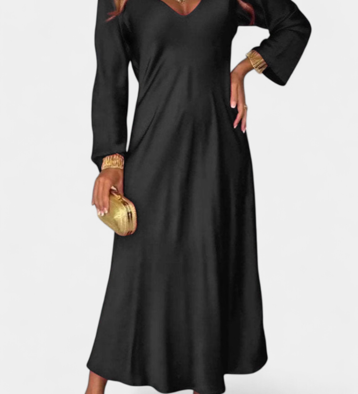 Martina Fluid V-Neck Long-Sleeve Dress