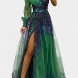Natalija Chiffon Maxi Dress with an Off-the-Shoulder Neckline and Voluminous Rose
