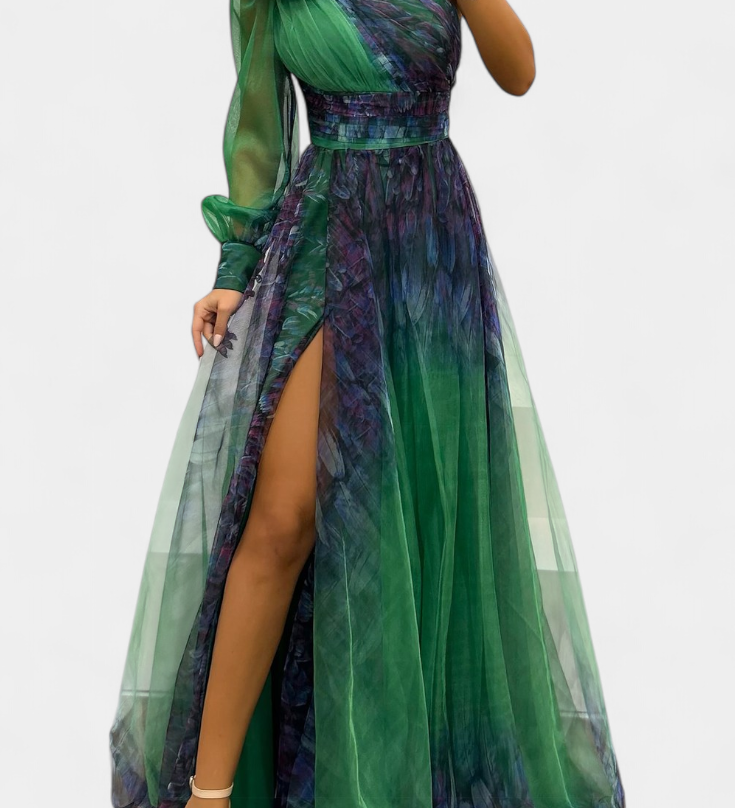 Natalia Off-Shoulder Chiffon Rose Maxi Dress