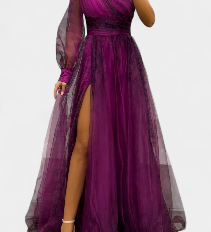 Natalia Off-Shoulder Chiffon Rose Maxi Dress