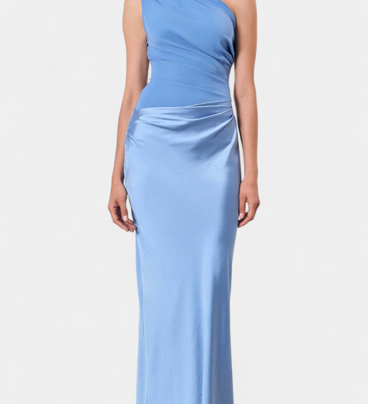 Nika Long Asymmetric-Neck Party Dress