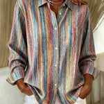 Painterly multicolour vertical stripe shirt with chest pocket | Anne London