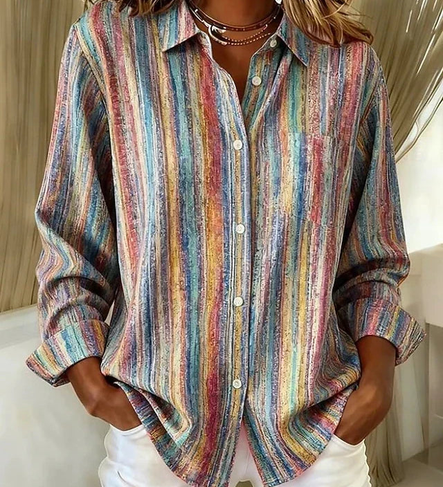 Painterly multicolour vertical stripe shirt with chest pocket | Anne London