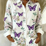 Butterfly and floral print button-up blouse | Anne London