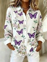 Pauline | Butterfly Print Button-Up Blouse