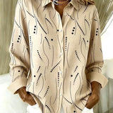 Khaki and black abstract patterned button-up blouse | Anne London