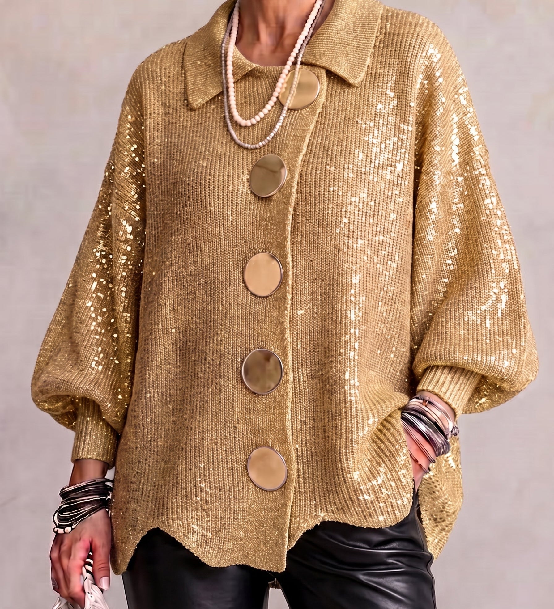 Katherine Oversized Gold Button Cardigan