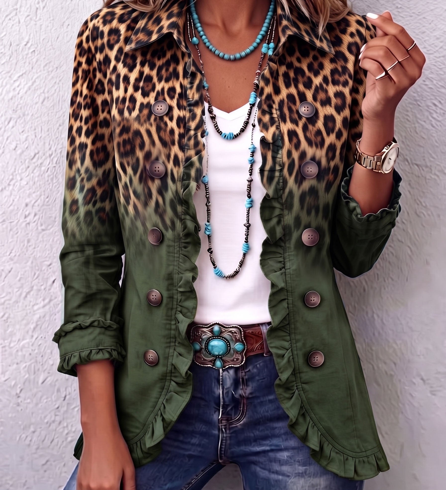 Ana™ | Leopard print blazer with ruffles