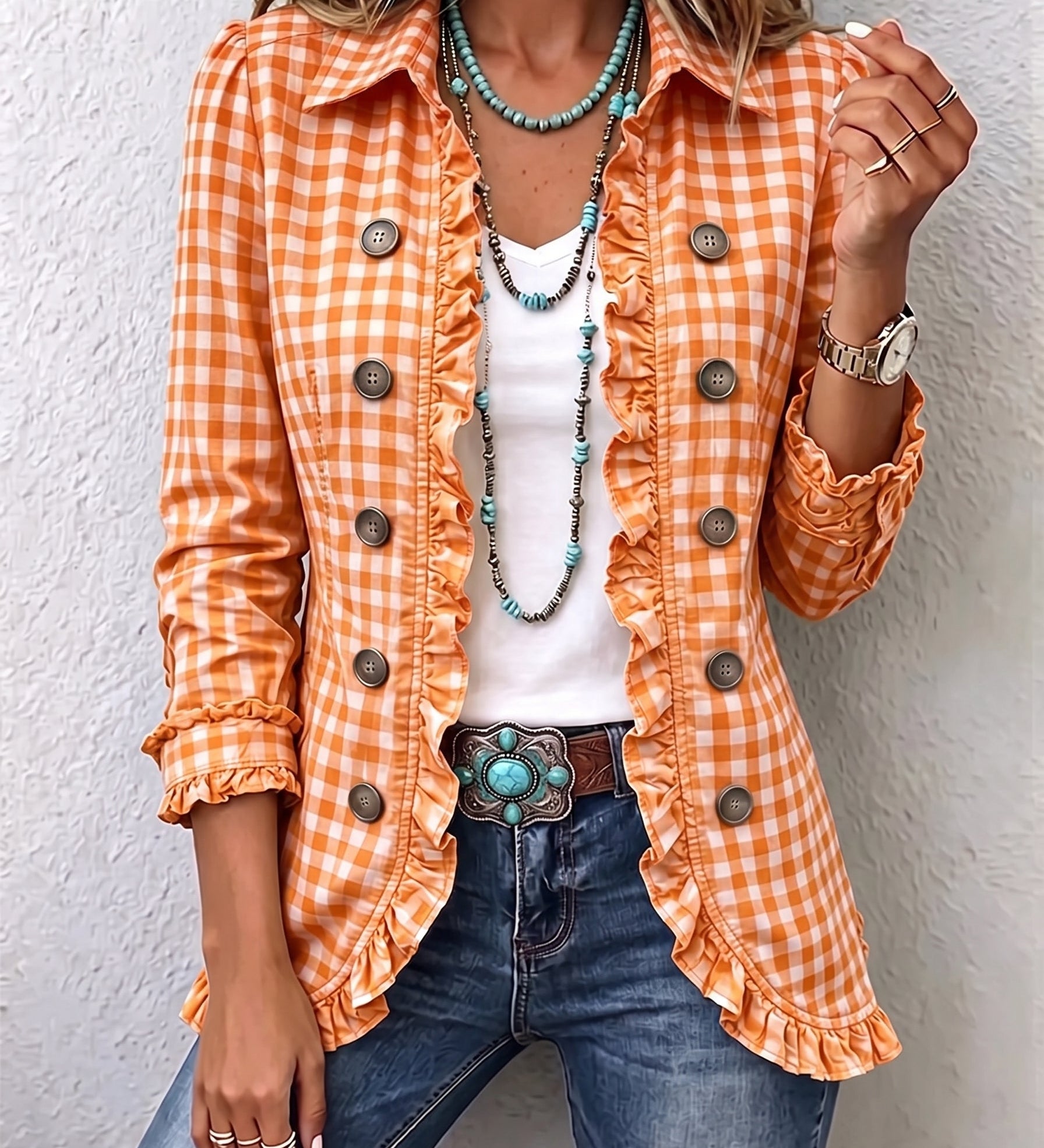Danijela™ | Plaid shirt jacket with ruffles