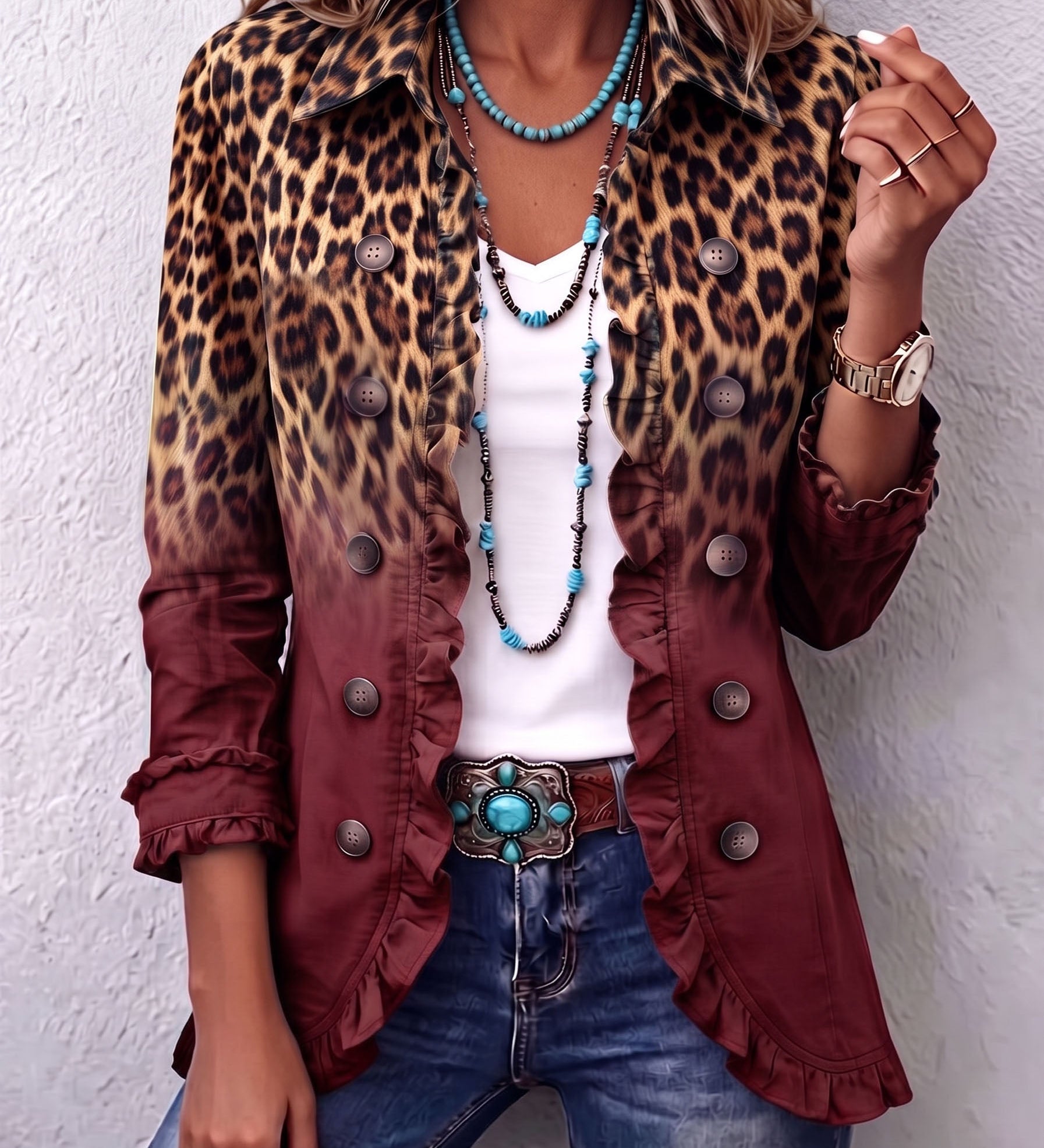 Ana™ | Leopard print blazer with ruffles
