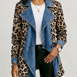 Božena™ | Mid-length leopard print jacket with denim details