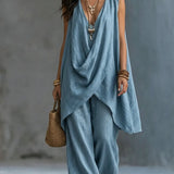 Women's boho style loose cotton and linen set
