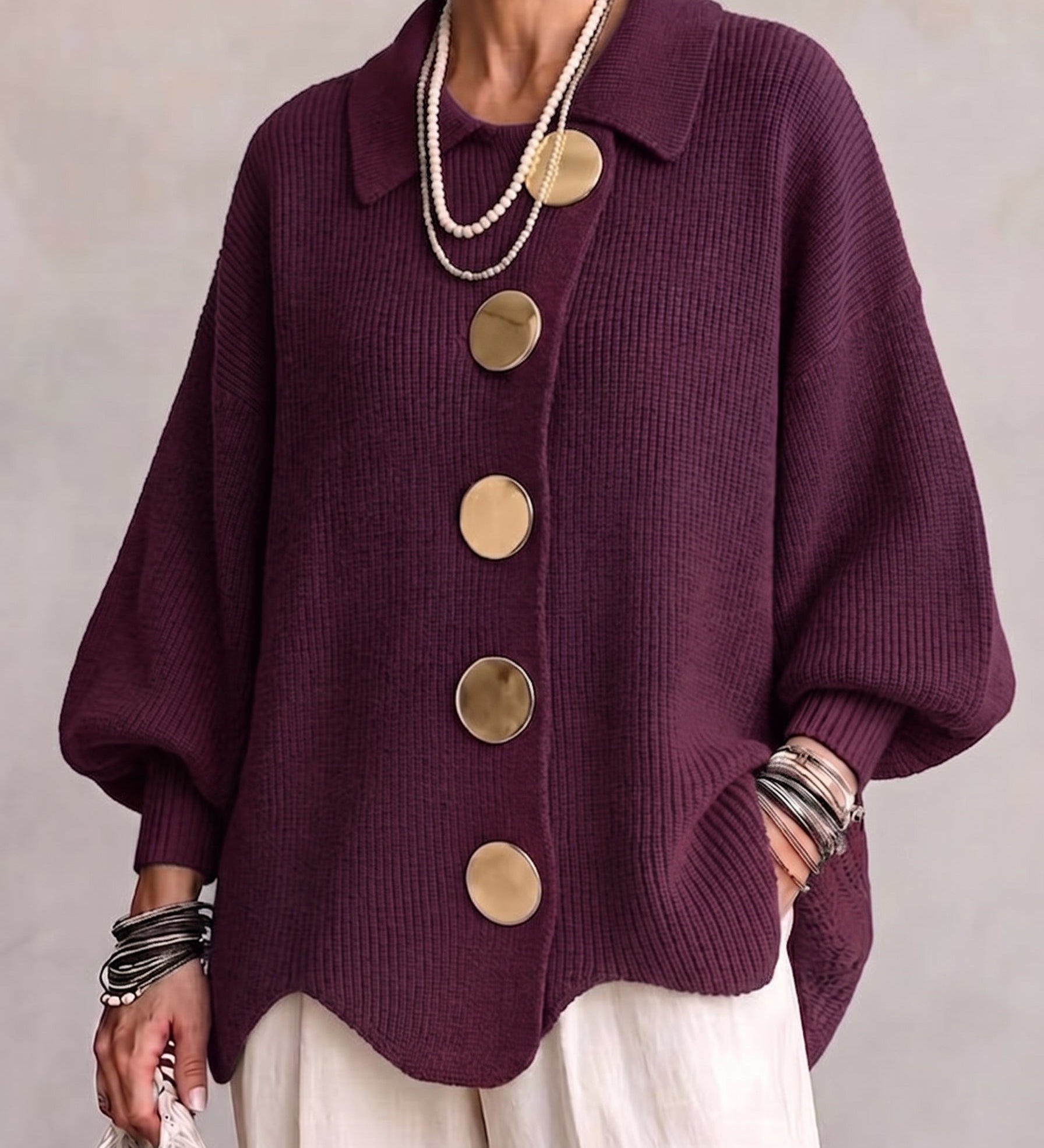 Katherine Oversized Gold Button Cardigan