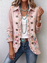Kristina™ | Floral jacket with ruffles and buttons