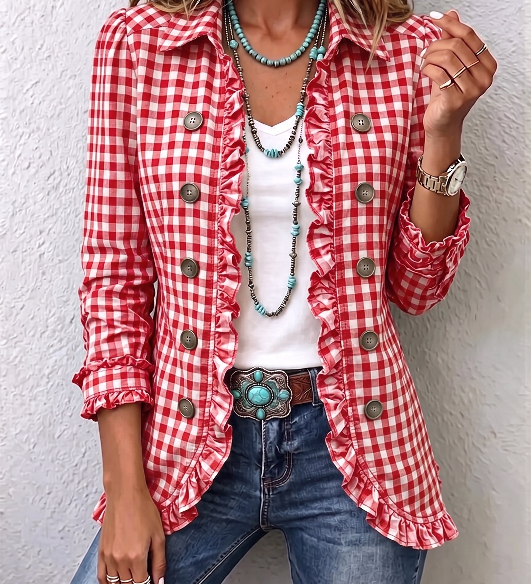 Danijela™ | Plaid shirt jacket with ruffles