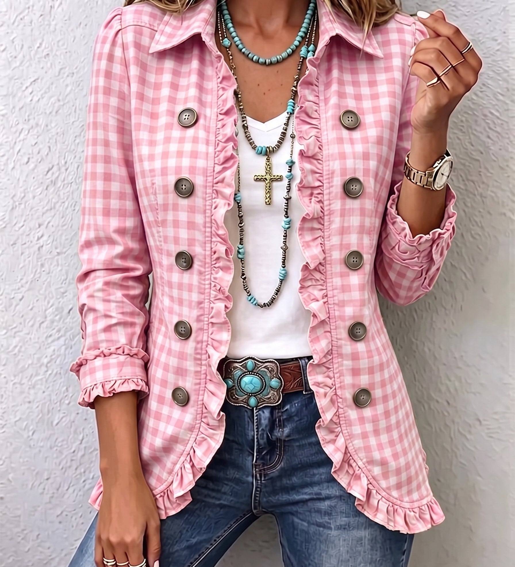 Danijela™ | Plaid shirt jacket with ruffles