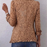Vyclara Warm Brown Floral Ruffle Jacket